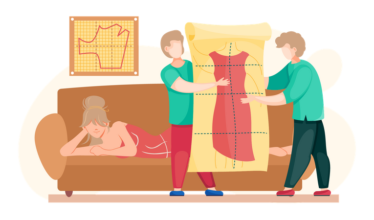 Tailors holding poster with pattern  Illustration