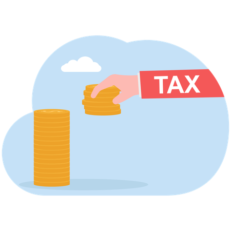 Take coins from pile with tax label  Illustration