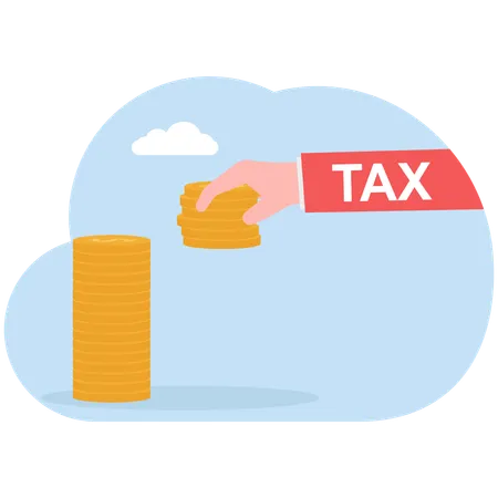 Take coins from pile with tax label  Illustration