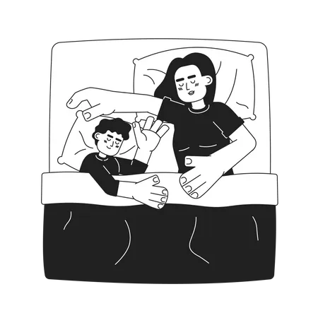 Taking A Nap With Baby Monochrome Concept Vector Spot Illustration Sleeping In One Bed Mother Child 2 D Flat Bw Cartoon Characters For Web UI Design Isolated Editable Hand Drawn Hero Image Illustration