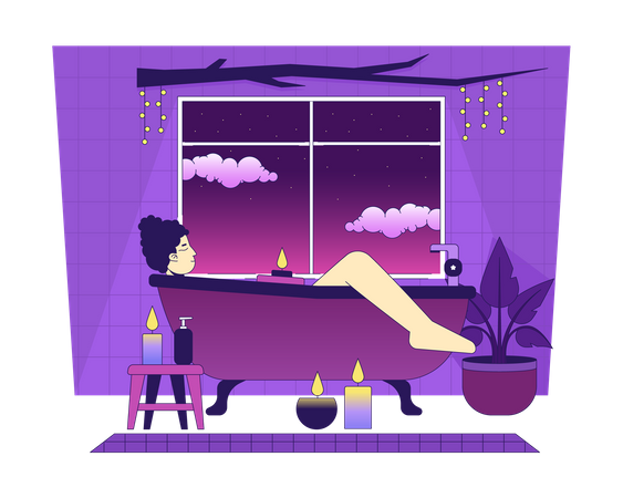 Taking bath with candle lights isolated chill lo fi image  Illustration