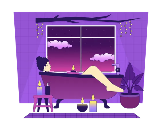 Taking bath with candle lights isolated chill lo fi image  Illustration