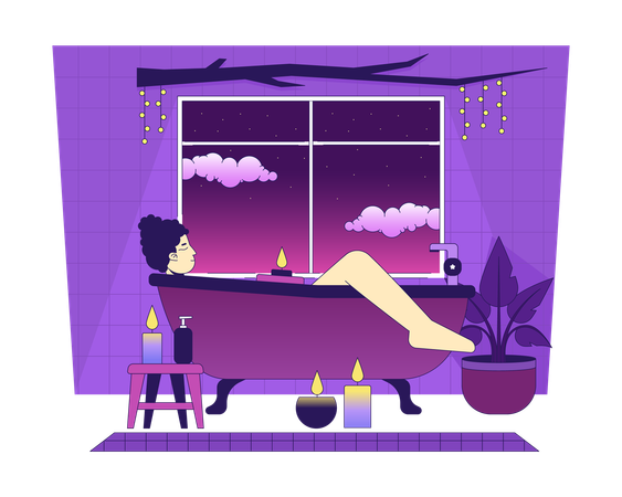 Taking bath with candle lights isolated chill lo fi image  Illustration