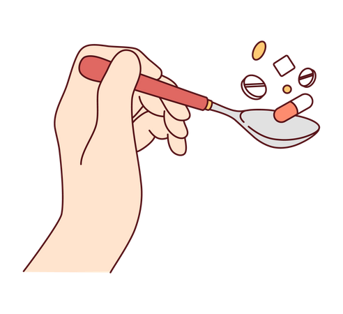 Taking medicine using spoon Illustration