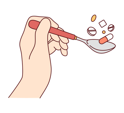 Taking medicine using spoon  Illustration