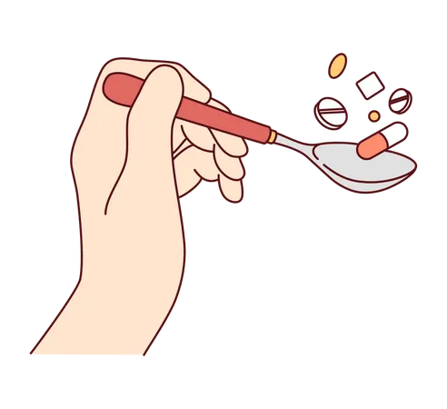 Taking medicine using spoon  Illustration