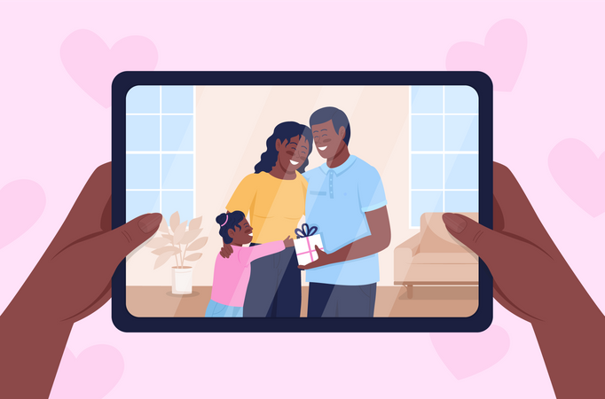 Taking picture of happy family  Illustration