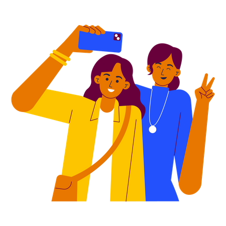Taking selfie on trip with friends  Illustration