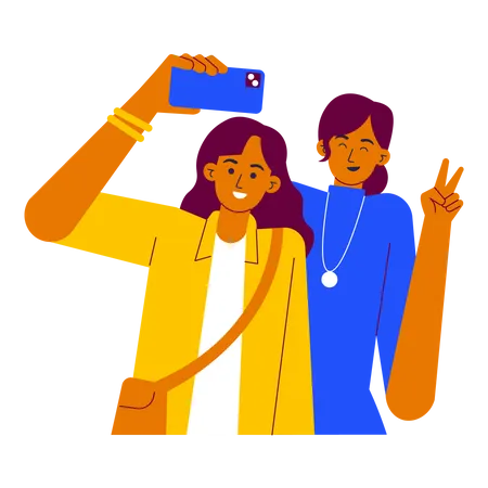 Taking selfie on trip with friends  Illustration