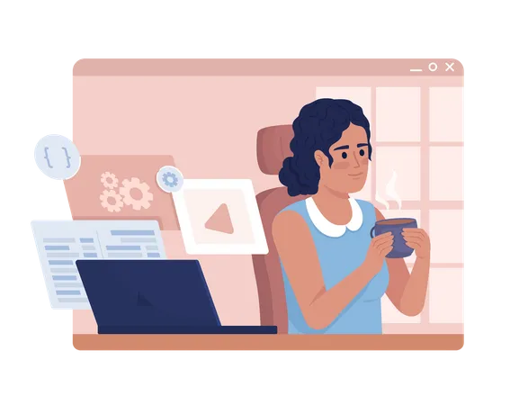 Taking Time Off From Remote Work 2 D Vector Isolated Illustration Female Employee Working From Home Flat Character On Cartoon Background Colorful Editable Scene For Mobile Website Presentation 일러스트레이션