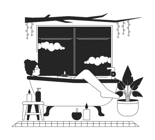 Takingbath with candle lights isolated chill lo fi image  Illustration