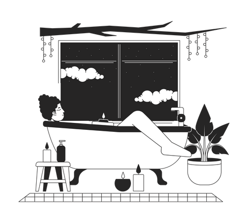 Takingbath with candle lights isolated chill lo fi image  Illustration