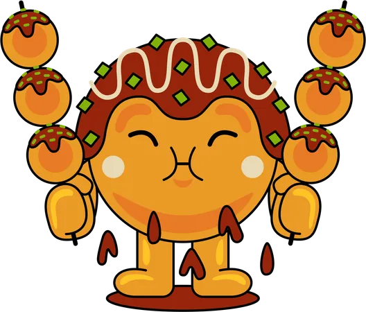 Takoyaki mascot serving  Illustration