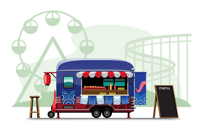 Takoyaki shop on wheels Illustration