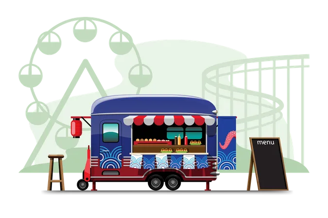 Takoyaki shop on wheels  Illustration