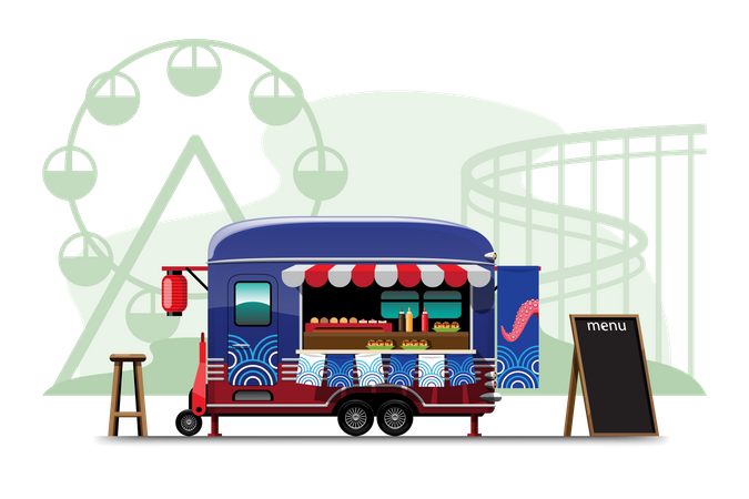 Takoyaki shop on wheels  Illustration