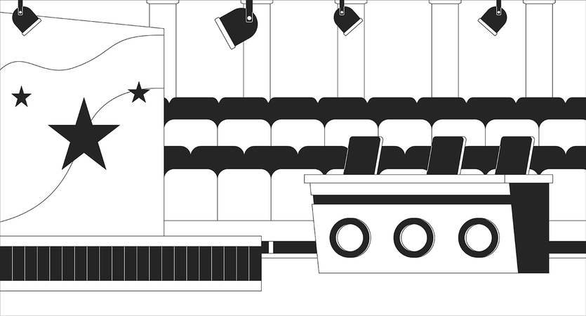 Talent show stage with panel table under spotlights  Illustration