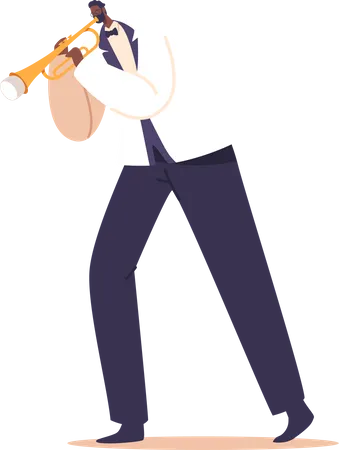 Talented Black Musician Character Playing A Soulful Jazz Melody On His Trumpet Captivating The Audience With His Smooth And Powerful Sound Cartoon People Vector Illustration Illustration