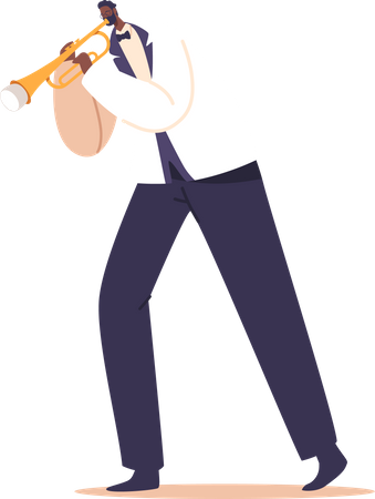 Talented Black Musician Playing Trumpet  Illustration