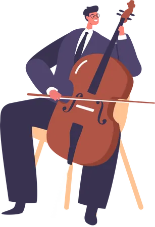 Talented Classical Musician Male Character Showcasing Their Mastery Of The Cello On Stage  Illustration