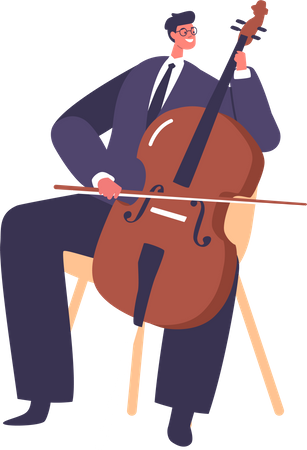 Talented Classical Musician Male Character Showcasing Their Mastery Of The Cello On Stage  Illustration