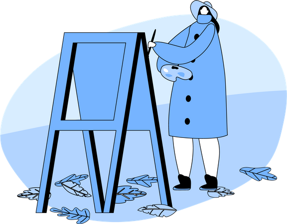 Talented Female Artist Painting on Canvas  Illustration