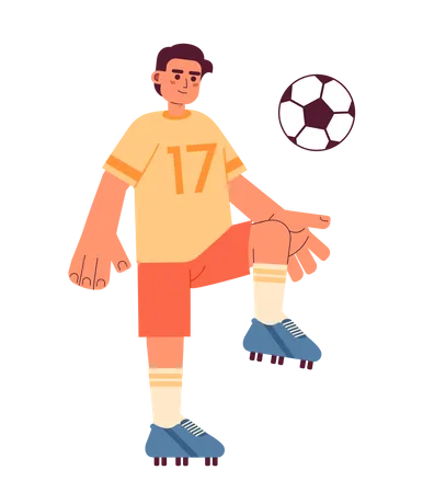 Talented Football Player Semi Flat Color Vector Character Man Kicking Ball With Knee Team Game Training Editable Full Body Person On White Simple Cartoon Spot Illustration For Web Graphic Design Illustration