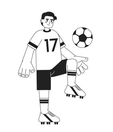 Talented Football Player Monochromatic Flat Vector Character Man Kicking Ball With Knee Team Game Editable Thin Line Full Body Person On White Simple Bw Cartoon Spot Image For Web Graphic Design Illustration