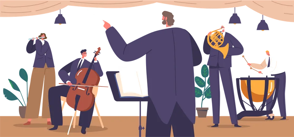Talented Musician Characters Performing Timeless Melodies With Precision And Passion Captivating The Audience With Their Exceptional Musical Skills On Stage Cartoon People Vector Illustration Illustration