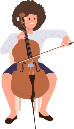 Talented woman classical musician character playing contrabass  Illustration