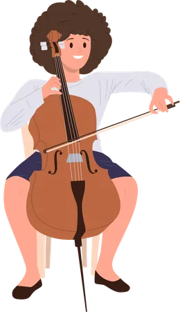 Talented woman classical musician character playing contrabass  Illustration