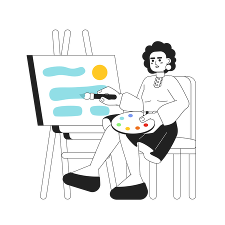 Talented woman painting on canvas  Illustration