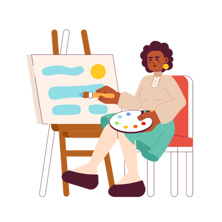 Talented woman painting on canvas  Illustration