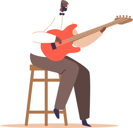 Musicien noir talentueux interprétant de la musique jazz soul à la guitare  Illustration