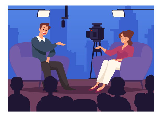 Émission de télévision avec des invités invités pour des interviews  Illustration