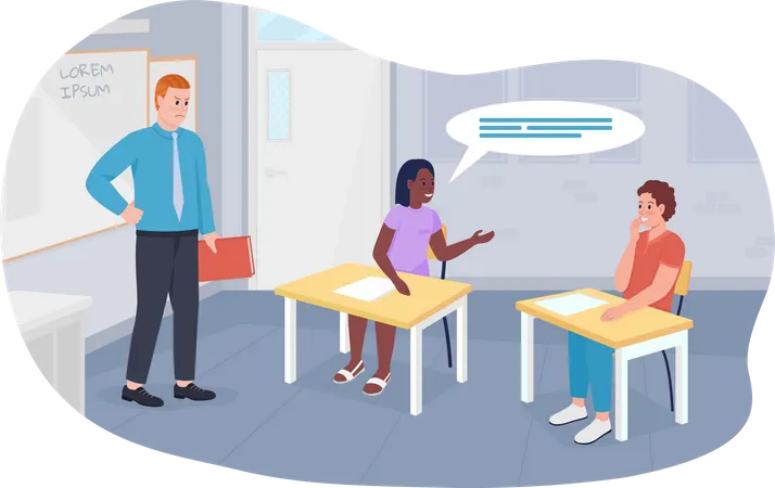 Talking during lessons 2D vector isolated illustration  Illustration