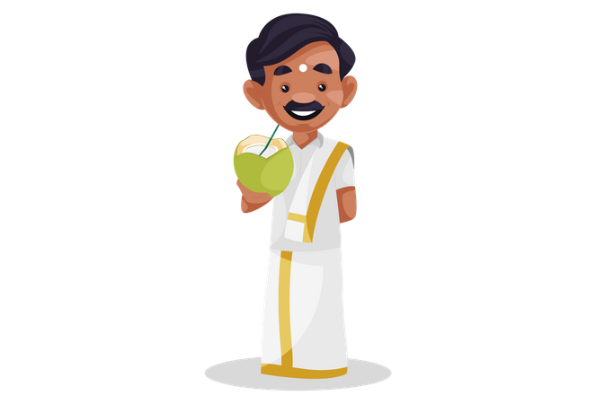 Tamil man is drinking coconut water  Illustration