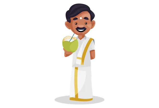 Tamil man is drinking coconut water  Illustration