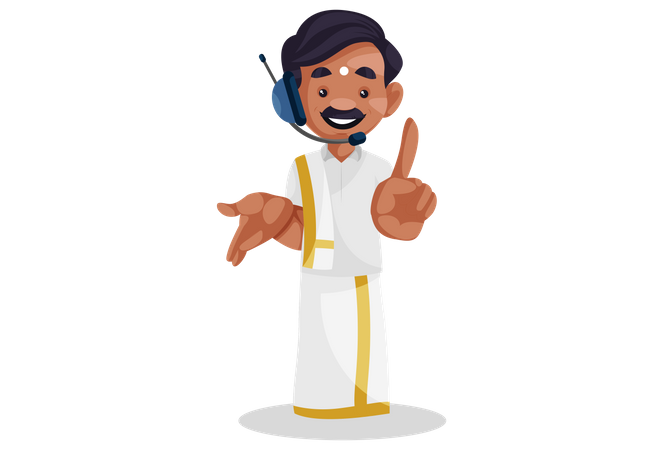 Tamil man is wearing a microphone headset Illustration