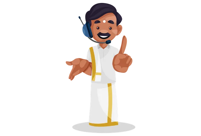 Tamil man is wearing a microphone headset  Illustration