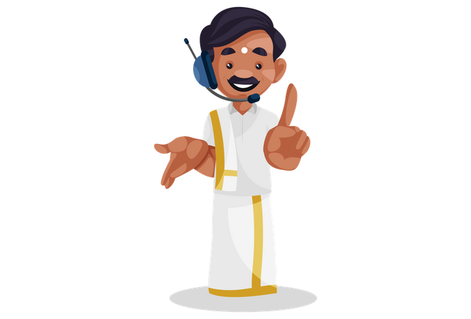 Tamil man is wearing a microphone headset  Illustration