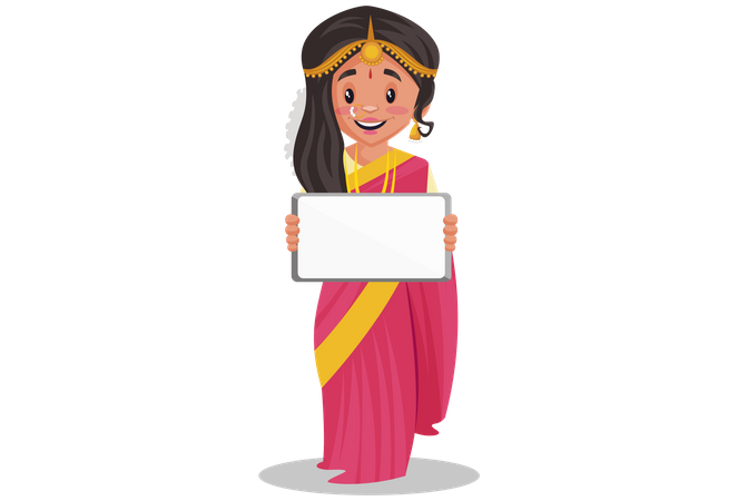 Tamil woman holding blank board Illustration