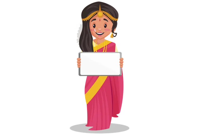 Tamil woman holding blank board  Illustration