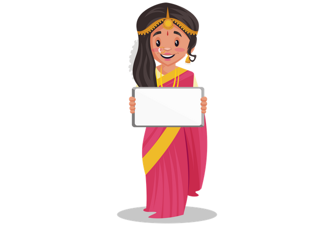 Tamil woman holding blank board  Illustration