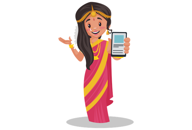 Tamil woman showing mobile Illustration