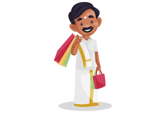 Tamilian man carrying shopping bags on his shoulder  Illustration