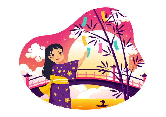 Festival Tanabata do Japão  Ilustração