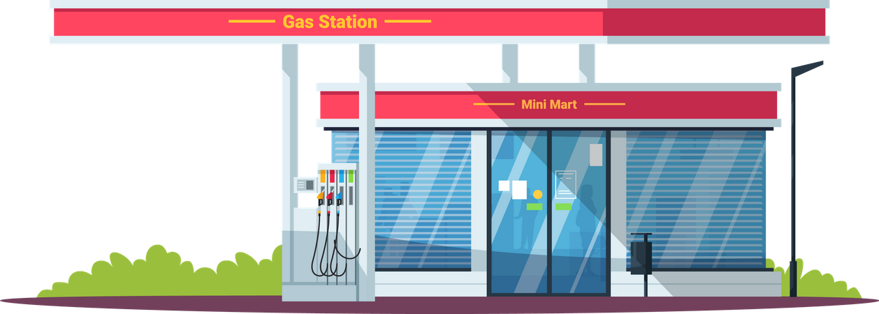 Tankstelle mit Minimarkt  Illustration