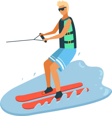 Tanned Boy enjoying Water Skiing  Illustration