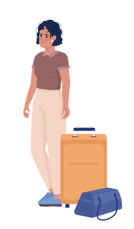 Tanned female adventurer with bag and baggage Illustration